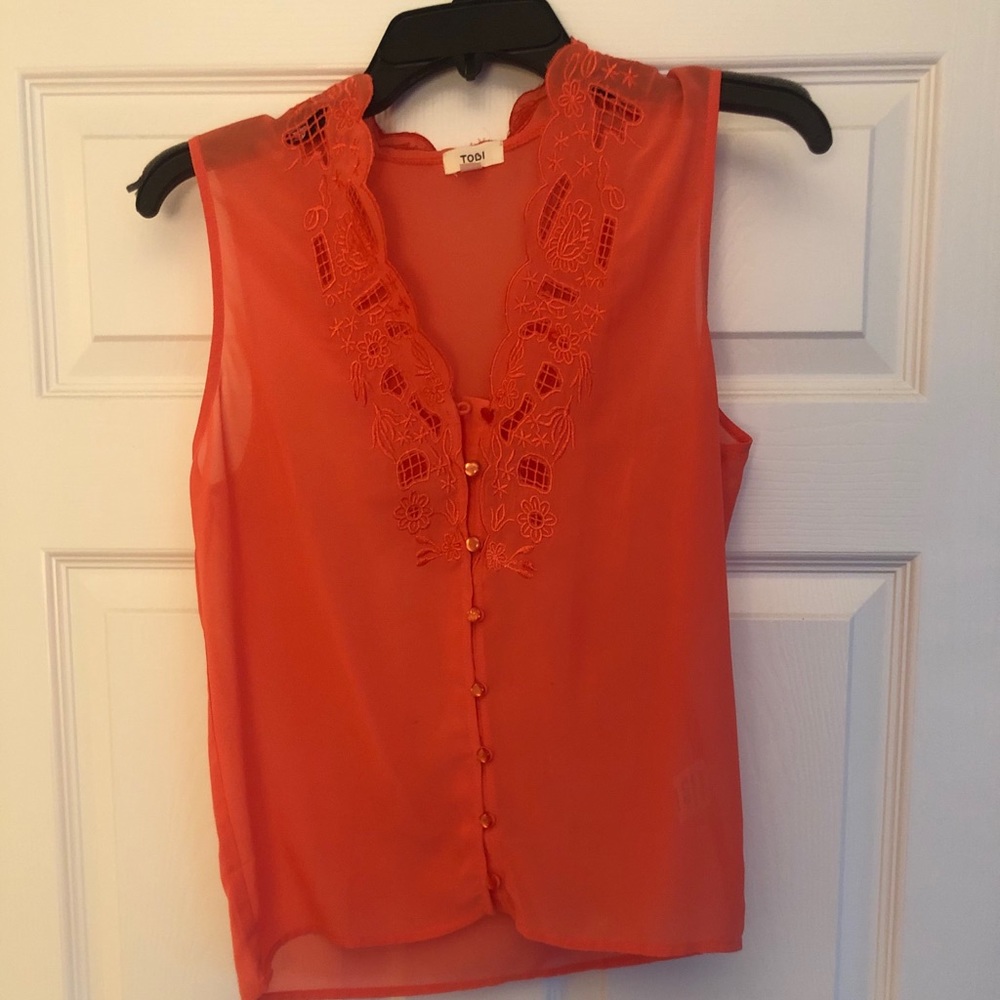 Salmon blouse with lace detail